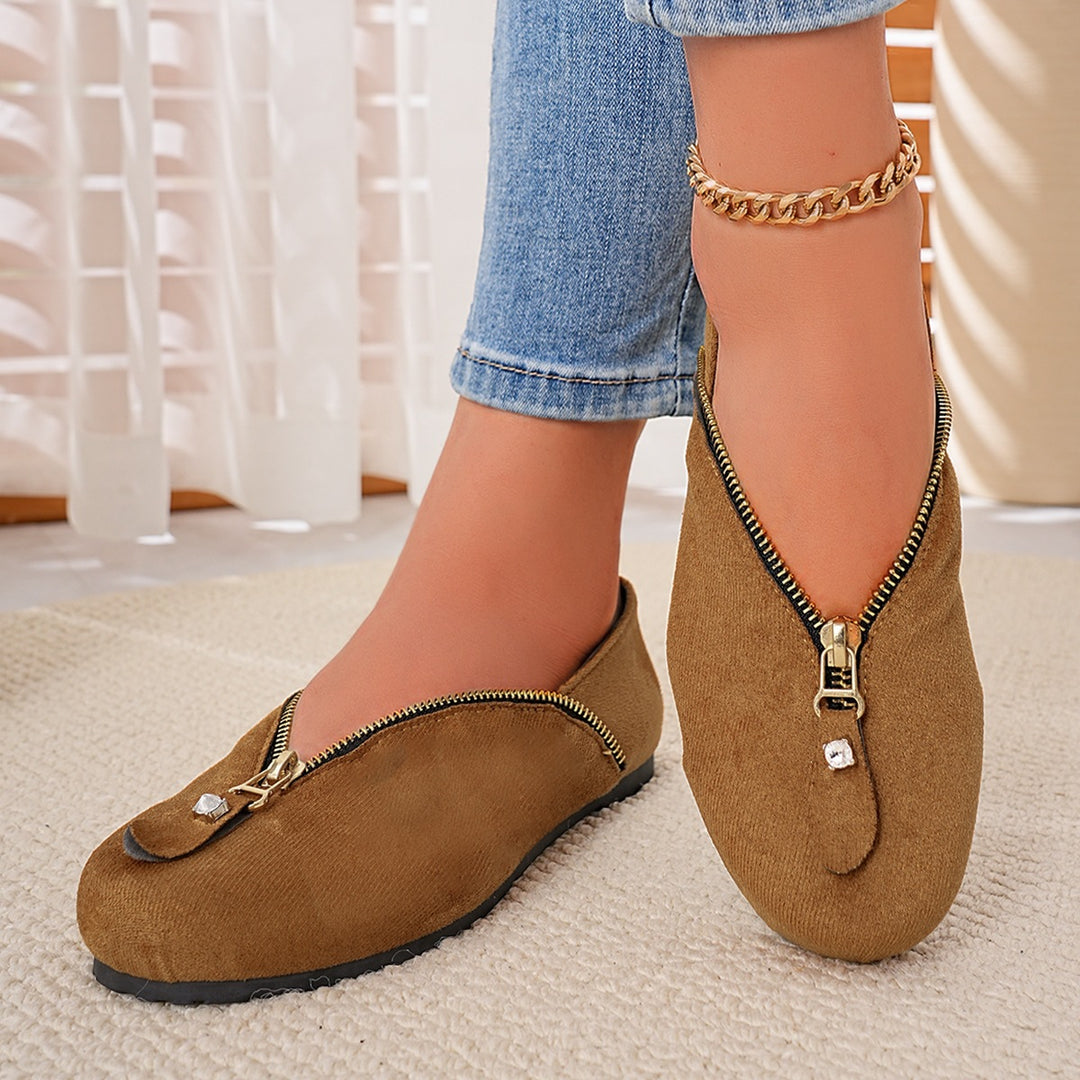 Damen Elegante Slip-On Schuhe mit Reißverschluss EB