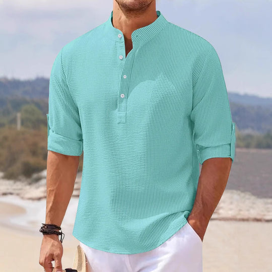 Herren lässiges Henley-Shirt mit strukturierter Oberfläche EB