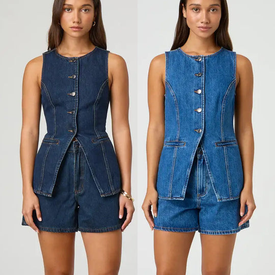 Damen Jeansweste mit tailliertem Schnitt und praktischen Taschen EB