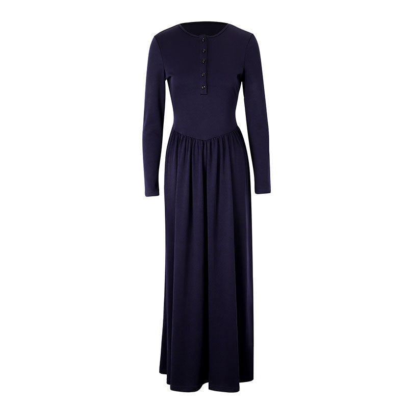 Damen Maxikleid mit eleganten Knopfdetails und fließendem Rockteil EB