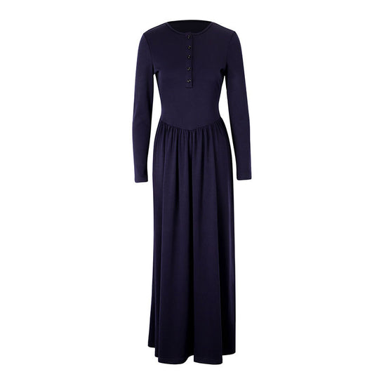 Damen Maxikleid mit eleganten Knopfdetails und fließendem Rockteil EB