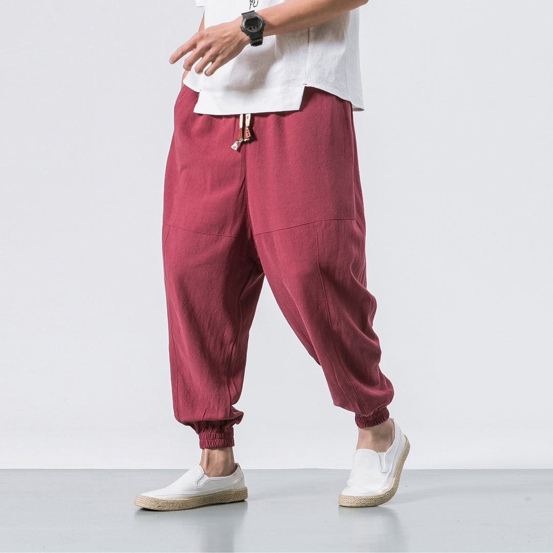 Herren nan relaxed Fit Leinen-Jogger mit Tunnelzug, eingesetzten Knieteilen und elastischen Bündchen EB