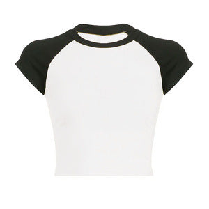 Damen Kurzarm Crop-Top mit farblich abgesetzten Raglanärmeln EB