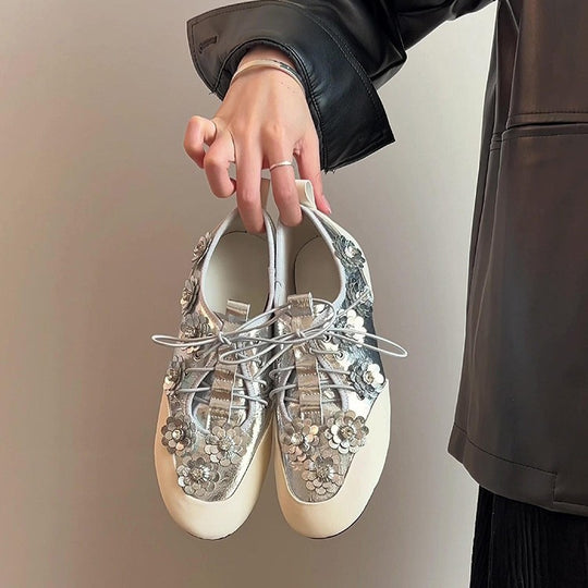 Damen modische Sneaker mit floralem Dekor EB