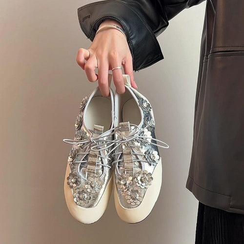 Damen modische Sneaker mit floralem Dekor EB