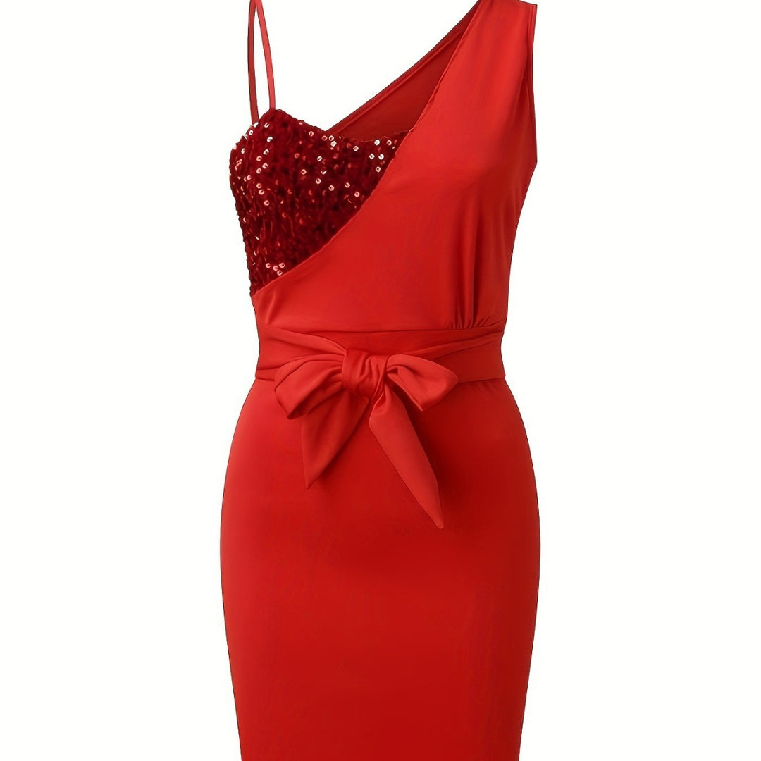Damen Glitzerndes Abendkleid mit Taillengürtel EB