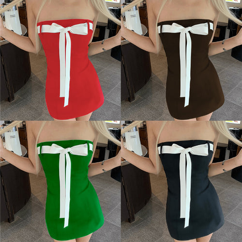 Damen Bandeau-Kleid mit dekorativem Schleifenelement und figurbetontem Schnitt EB