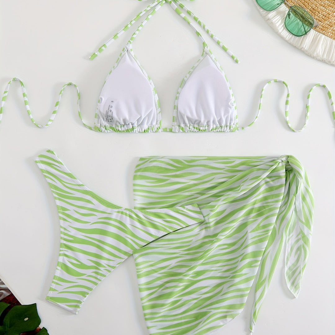Damen Triangel-Bikini Set mit modischer Wickeltunika EB