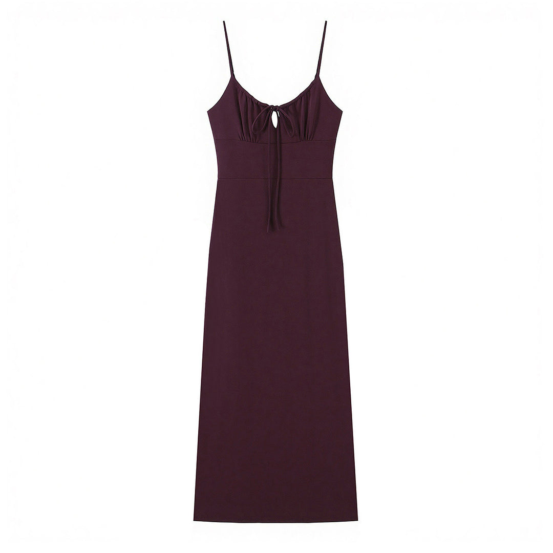 Damen Maxi-Kleid mit tiefem V-Ausschnitt und schmeichelndem Knoten-Design EB