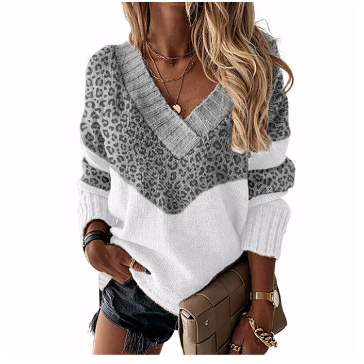 Damen nan V-Ausschnitt Strickpullover mit Chevron-Muster und Oversize-Schnitt EB