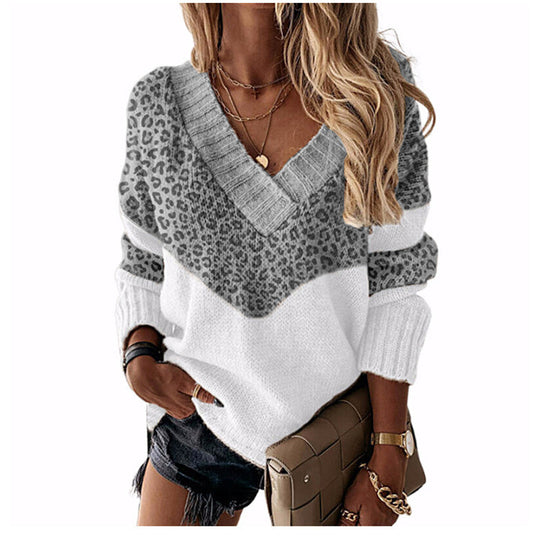Damen nan V-Ausschnitt Strickpullover mit Chevron-Muster und Oversize-Schnitt EB
