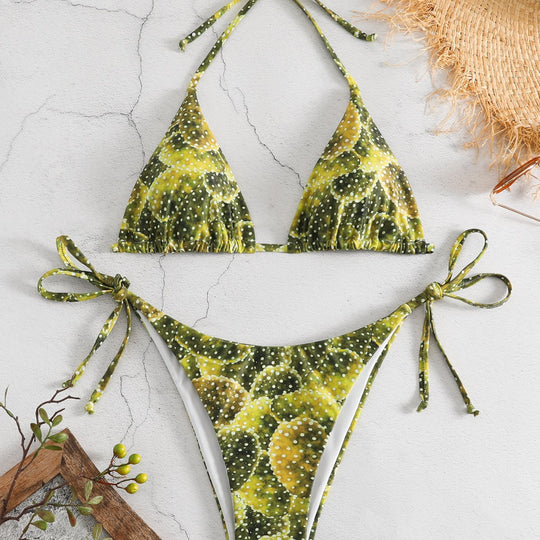 Damen Triangel-Bikini mit verspieltem Muster und verstellbaren Bindebändern EB