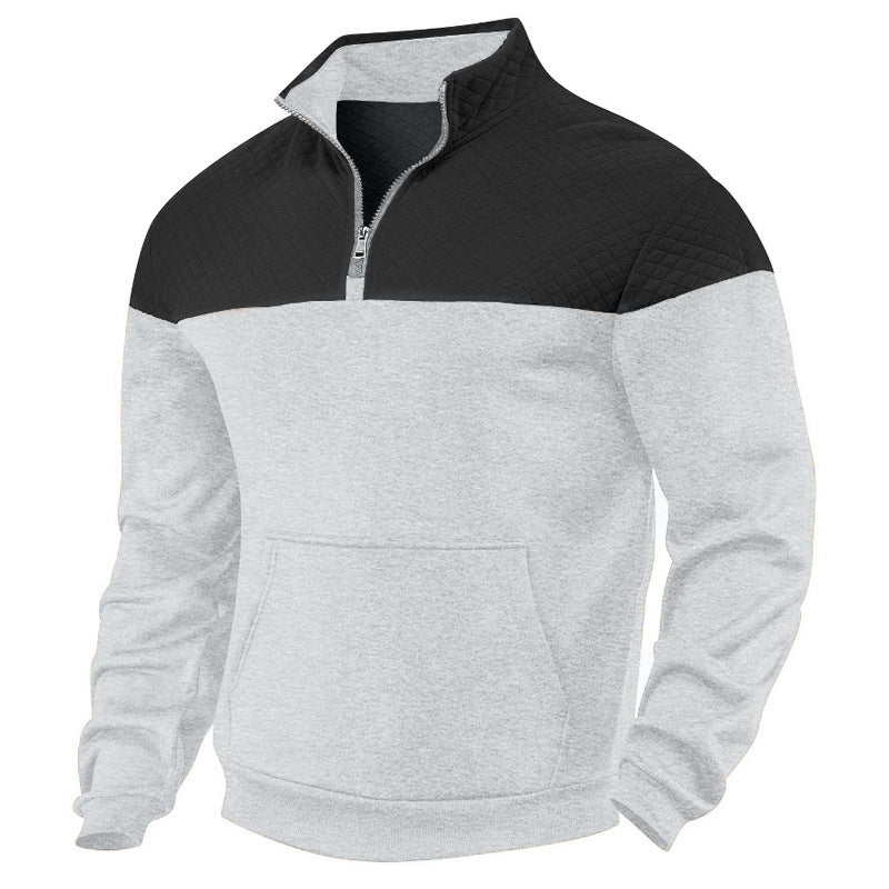 Herren sportlicher Stehkragenpullover mit Reißverschluss und strukturiertem Obermaterial EB