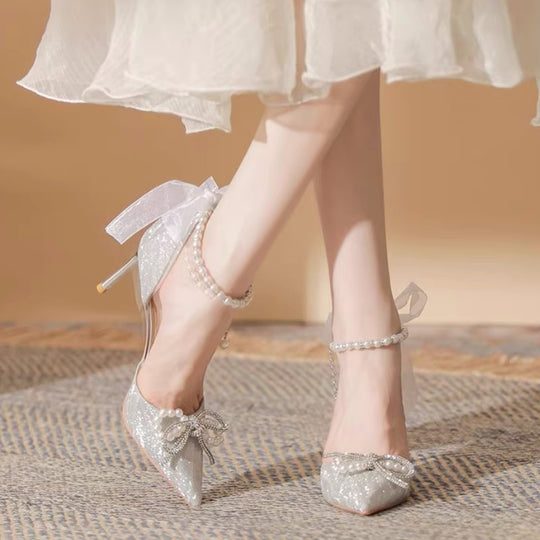 Damen elegante High Heels mit funkelndem Strass und zarten Riemchen EB