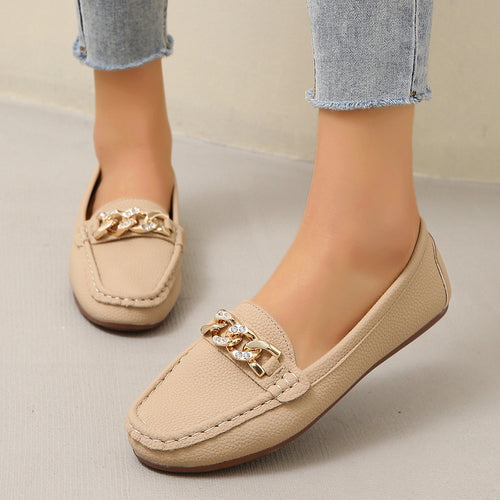 Damen Mokassins mit eleganter Kettenapplikation und komfortabler Laufsohle EB