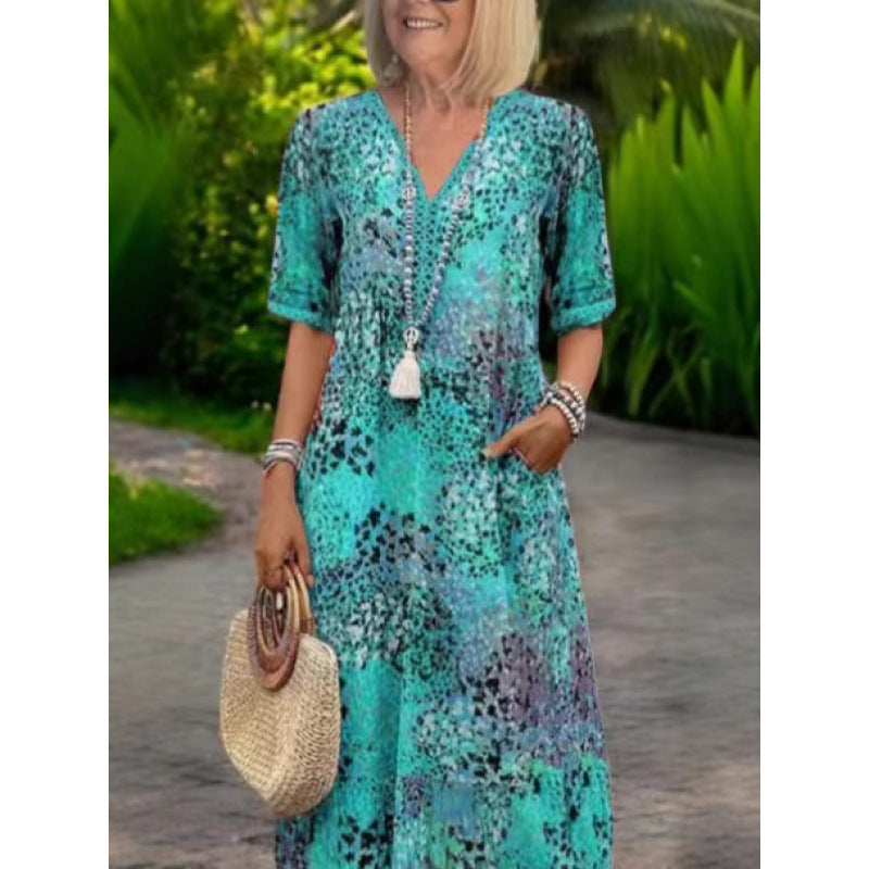 Damen Strandkleid im lässigen Stil mit Taschen und V-Ausschnitt EB