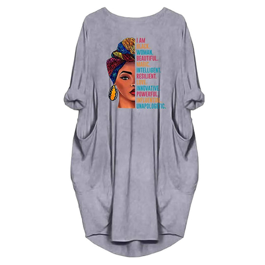 Damen Kleid mit lässigem Schnitt und kreativen Motiv und praktischen Taschen EB