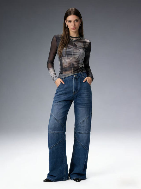 Damen Weit geschnittene Jeans mit einzigartigen Nahtdetails EB