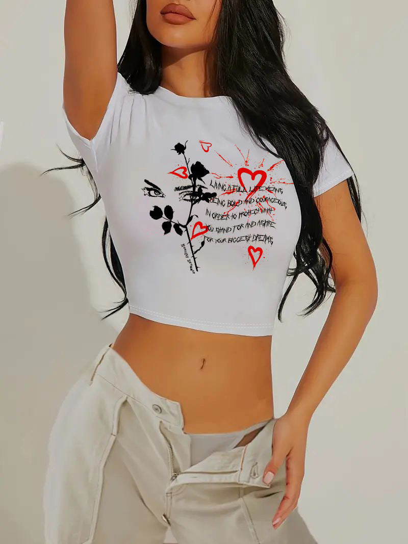 Damen cropped T-Shirt mit exklusivem Pferdemotiv und figurbetontem Schnitt EB