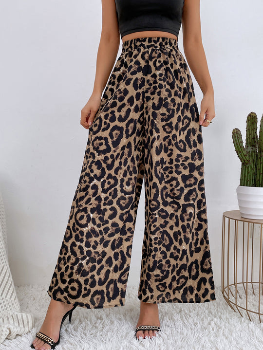 Damen Weite Leoparden-Print Hose EB