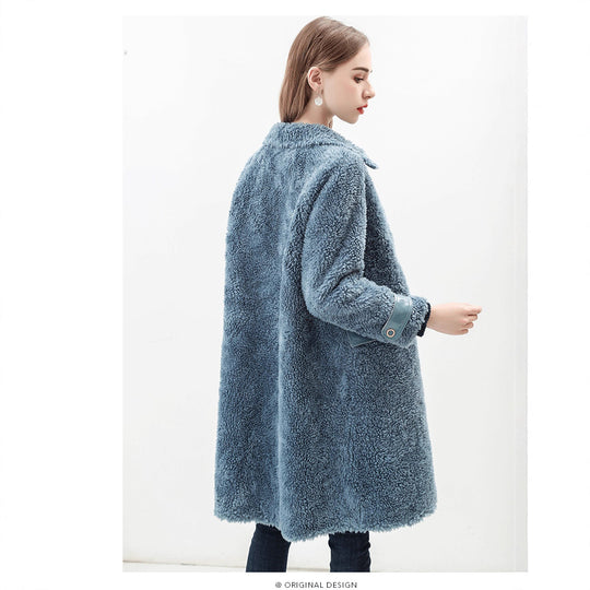 Damen Flauschiger Kunstfell-Mantel mit Taschen und klassischem Kragen EB