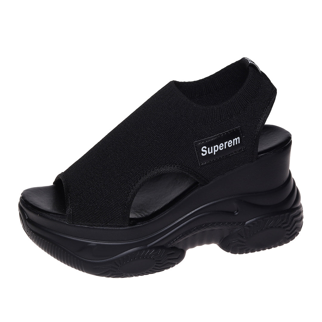 Damen Sportliche Plateau-Sandalen mit atmungsaktivem Strick-Obermaterial EB