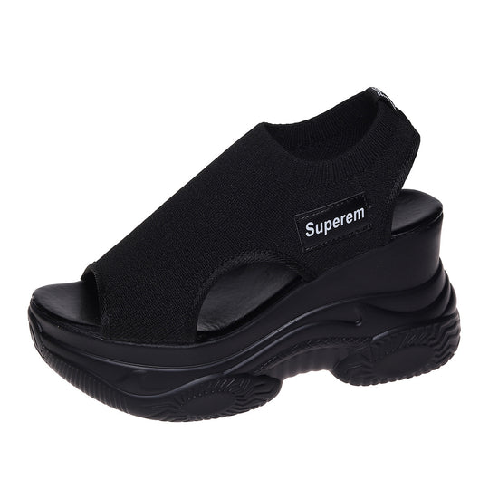 Damen Sportliche Plateau-Sandalen mit atmungsaktivem Strick-Obermaterial EB