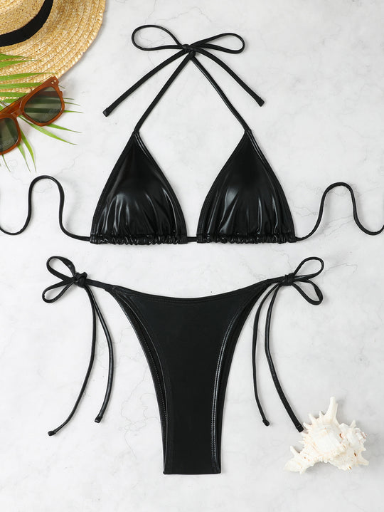 Damen Triangel-Bikini-Set mit hohen Beinausschnitten und verstellbaren Trägern EB