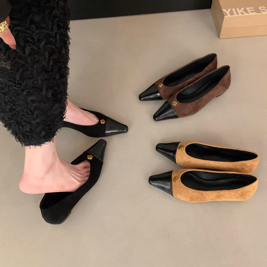 Damen elegante Ballerinas mit zwei Materialien und luxuriösem Akzent EB