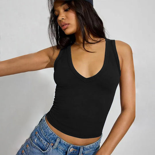 Damen körperbetontes V-Neck Top aus elastischem Material EB