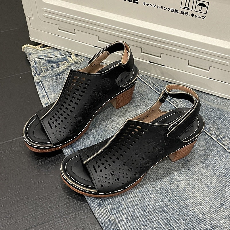 Damen Halbschuhe mit perforiertem Design und komfortablem Blockabsatz EB