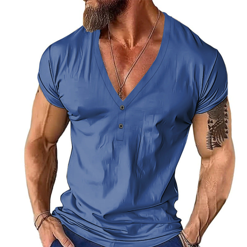 Herren Kurzarmshirt mit modernem V-Ausschnitt und Knopfleiste EB
