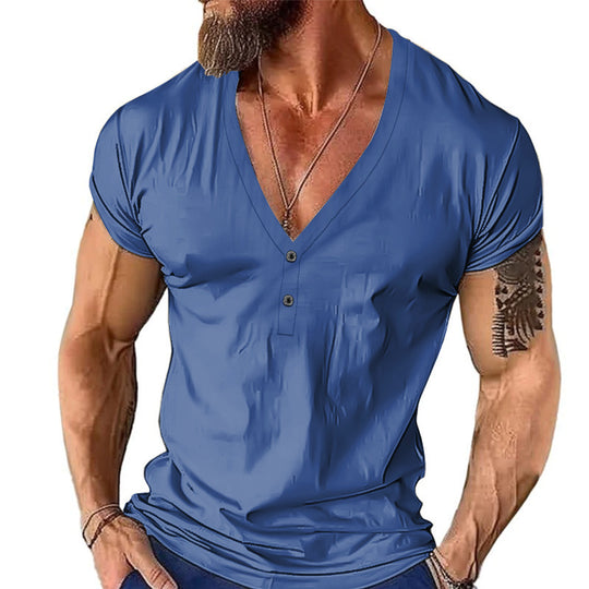 Herren Kurzarmshirt mit modernem V-Ausschnitt und Knopfleiste EB