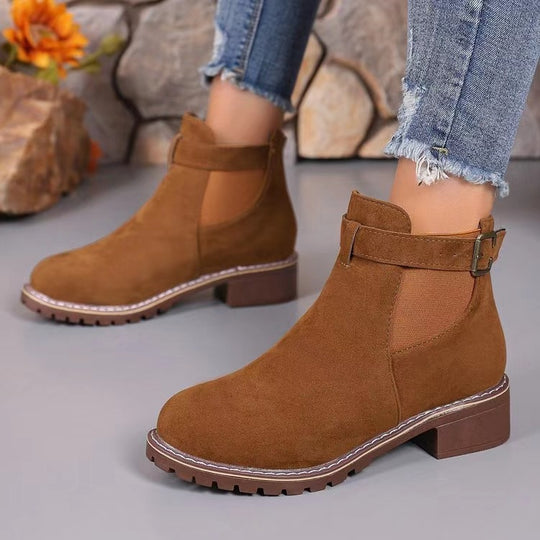 Damen elegante Ankle-Boots mit modischem Riemen und rutschfester Sohle EB