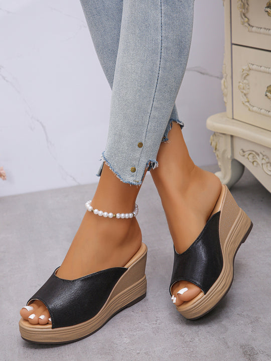 Damen Wedge-Sandalen mit offener Zehenpartie und schimmerndem Obermaterial EB