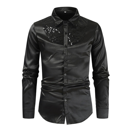 Herren elegantes Satinhemd mit Pailletteneinsatz EB