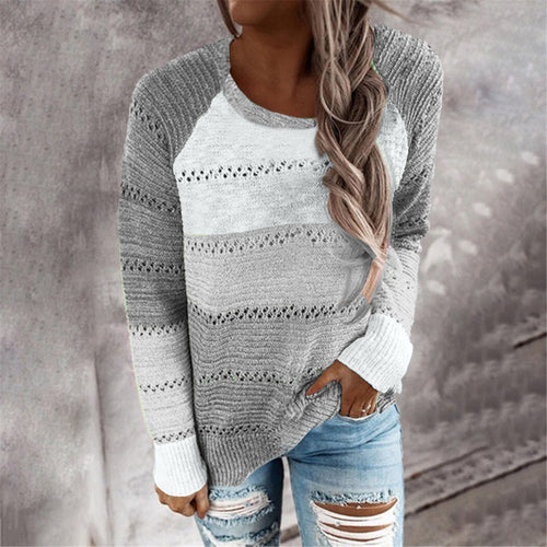 Damen gestreifter leichter Strickpullover EB