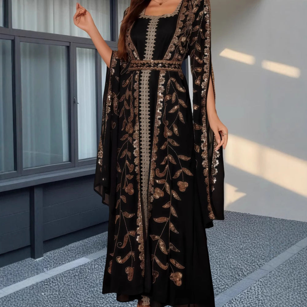 Damen Elegante Kaftan-Kleid mit aufwendigen Stickereien und fließendem Schnitt EB