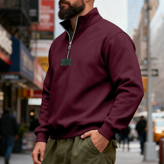 Herren nan hochgeschlossener Quarterzip-Sweatshirt aus schwerem Baumwollfleece mit Stehkragen EB