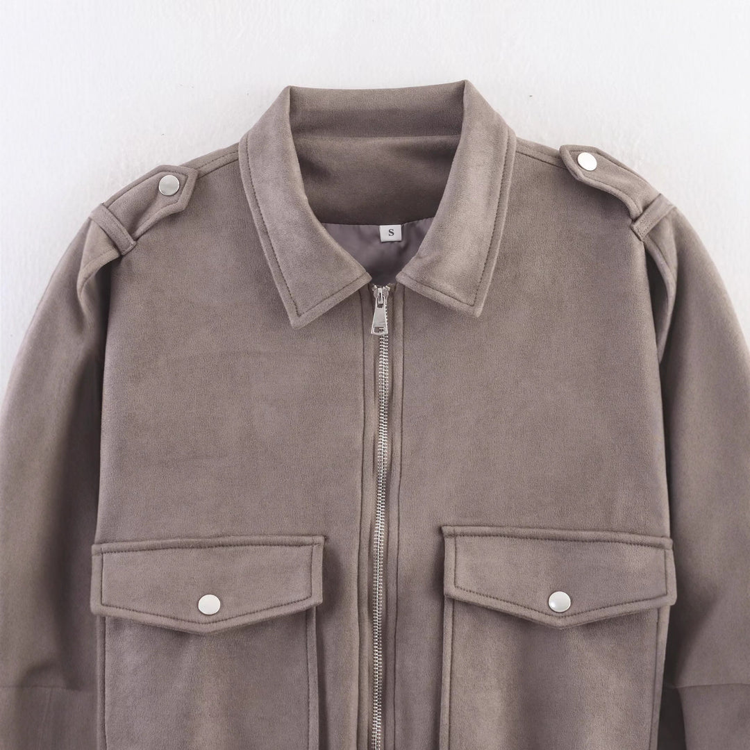Damen trendige Oversized-Cordjacke mit praktischen Taschen und modischen Schulterdetails EB