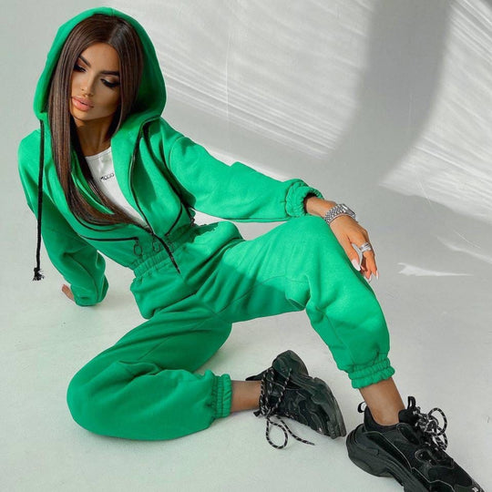 Damen nan kurzes Halbzip-Loungewear-Set mit elastischem Taillenbund und oversized Schnitt EB
