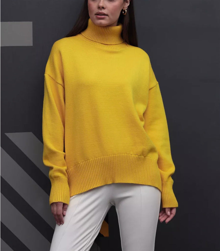 Damen Boxy-Rollkragenpullover aus feinem Feinstrick mit überschnittener Schulter EB