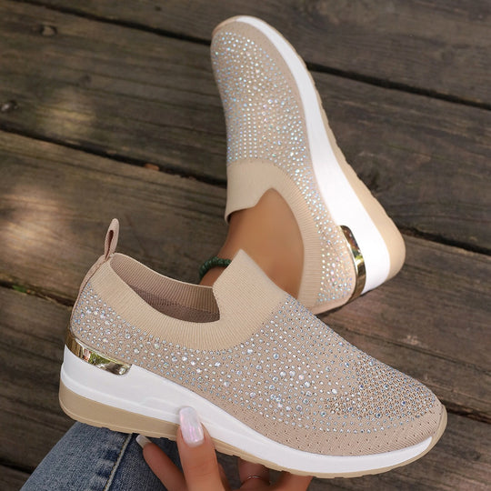 Damen Slip-On Sneakers mit glitzerndem Strassdesign EB