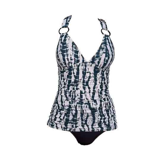 Damen Sportlicher Tankini mit modischem V-Ausschnitt und dekorativen Ringen EB