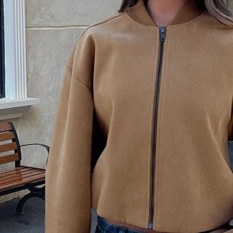 Damen Modische kurz geschnittene Lammfelljacke mit voluminösen Ärmeln EB