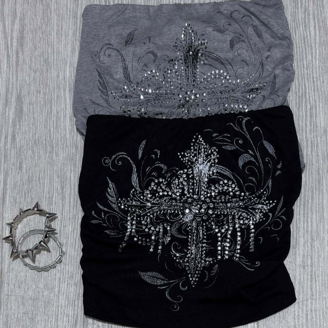 Damen schulterfreies Top mit eleganter Strass-Verzierung EB