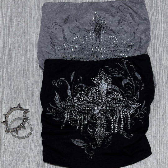 Damen schulterfreies Top mit eleganter Strass-Verzierung EB