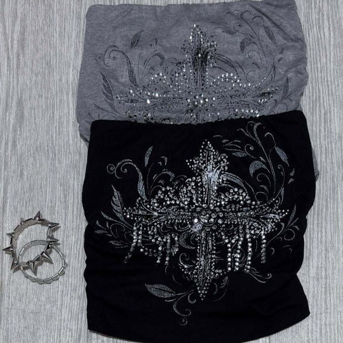 Damen schulterfreies Top mit eleganter Strass-Verzierung EB