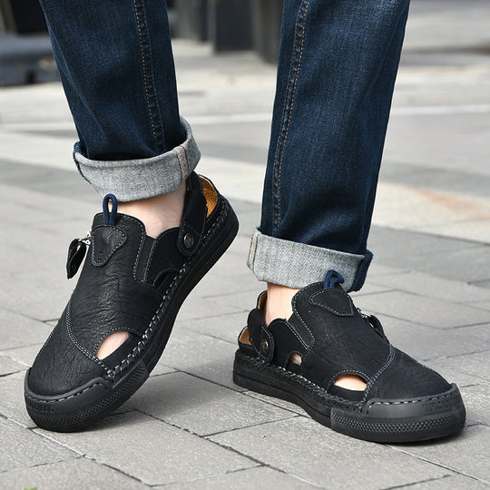 Herren Atmungsaktive und bequeme Leder-Sandalen mit verstellbarem Riemensystem EB