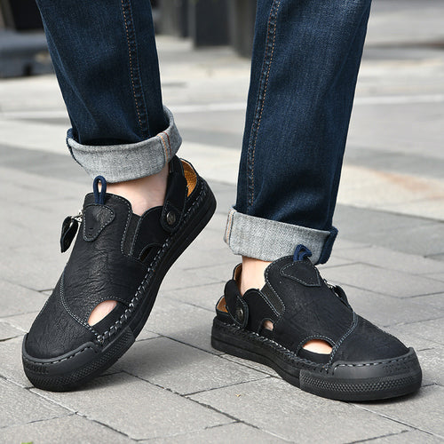 Herren Atmungsaktive und bequeme Leder-Sandalen mit verstellbarem Riemensystem EB